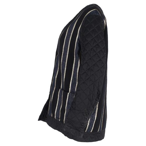 Dries Van Noten Stripe Quilted Button-Down Jacket in Black Wool - Picture 2 of 3
